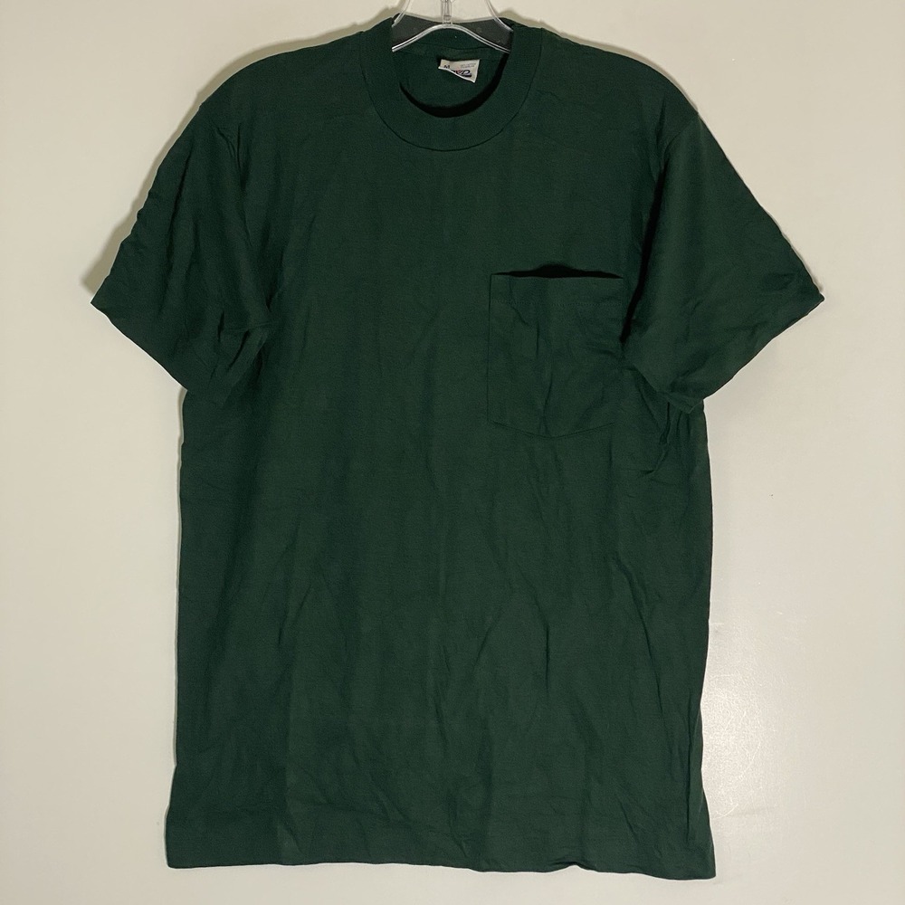 Vintage BVD T-Shirt Mens Medium Green Blank Single-Stitch USA Grunge Punk Pocket